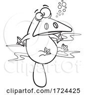 Cartoon Black And White Floating Platypus by toonaday