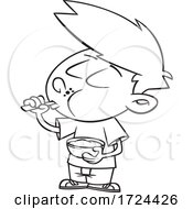 Poster, Art Print Of Cartoon Black And White Boy Eating Pudding