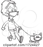 Poster, Art Print Of Cartoon Black And White Lady And Dog Wearing Masks And Taking A Walk
