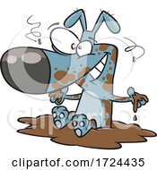 Cartoon Filthy Dog Sitting In Mud by toonaday