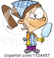 Cartoon Girl Cleaning And Holding A Duster