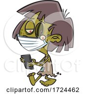 Cartoon Covid Halloween Zombie Girl Texting On A Cell Phone by toonaday