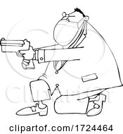 Poster, Art Print Of Cartoon Man Wearing A Mask Kneeling And Pointing A Gun