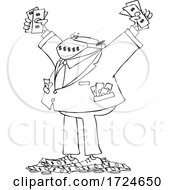 Cartoon Rich Business Man Wearing A Mask And Standing In A Pile Of Money