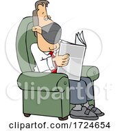 Poster, Art Print Of Cartoon Businessman Wearing A Mask And Reading A Newspaper