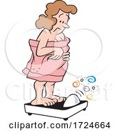 Poster, Art Print Of Cartoon Depressed Woman Standing On A Scale