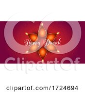 Poster, Art Print Of Decorative Banner Design For Diwali With Oil Lamps