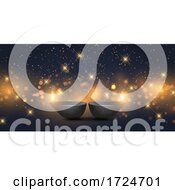 Poster, Art Print Of Diwali Banner Design With Oil Lamps And Bokeh Lights