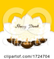 Poster, Art Print Of Elegant Diwali Background With Oil Lamps And Mandala Design
