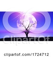 Poster, Art Print Of 3d Old Gnarly Tree Against A Moonlit Landscape