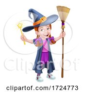 Kid Cartoon Girl Child In Witch Halloween Costume