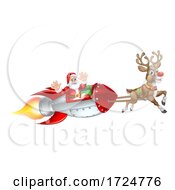 Poster, Art Print Of Santa Christmas Space Rocket Sled Ship Sleigh