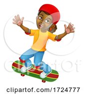 Girl Kid On Skateboard Skateboarding Cartoon by AtStockIllustration
