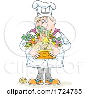 Poster, Art Print Of Chubby Male Chef Holding A Basket Of Produce