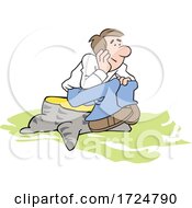 Cartoon Confused Man Sitting On A Stump