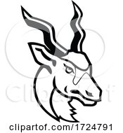 Poster, Art Print Of Head Of An Addax White Antelope Or Screwhorn Antelope Mascot Black And White
