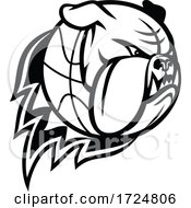 Poster, Art Print Of Head Of English Bulldog Or British Bulldog Basketball Ball On Fire Blazing Mascot Black And White