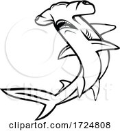 Poster, Art Print Of Scalloped Hammerhead Shark Or Sphyrna Lewini Swimming Up Mascot And White