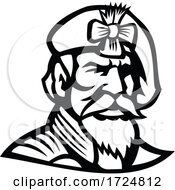 Head Of Jacobite Highlander Wearing Beret Mascot Black And White