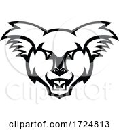 Poster, Art Print Of Head Of Angry Koala Bear Front View Black And White Mascot