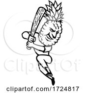 Poster, Art Print Of Pineapple Baseball Player Batting With Bat Mascot Black And White