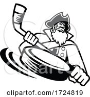 Poster, Art Print Of Swashbuckler Or Pirate With Ice Hockey Stick And Puck Sports Mascot Black And White