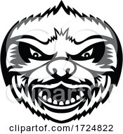 Head Of Angry Sloth Front View Mascot Retro Black And White