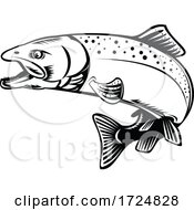 Poster, Art Print Of Chinook Salmon Oncorhynchus Tshawytscha Quinnat Salmon King Salmon Or Chrome Hog Retro Woodcut Black And White