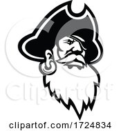 Poster, Art Print Of Head Of A Buccaneer Swashbuckler Pirate Privateer Or Corsair Mascot Black And White