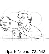 Poster, Art Print Of Male Activist Or Protester With Bullhorn Megaphone Loudhailer Or Loudspeaker Continuous Line Drawing