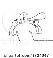 Poster, Art Print Of Male Activist Or Protester With Bullhorn Megaphone Loudhailer Or Loudspeaker Continuous Line Drawing