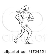 Poster, Art Print Of Female Marathon Runner Running Side View Continuous Line Drawing