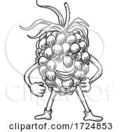 Cartoon Happy Blackberry Fruit Standing While Smiling Front View Black And White
