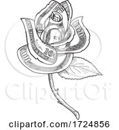 Poster, Art Print Of Rose Flower With Money Or Us One Hundred Dollar Note Bill Printed On Petals Drawing Black And White