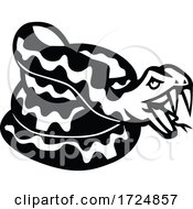 Aggressive Coiled Snake Viper Or Python Mascot Retro Black And White