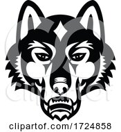 Poster, Art Print Of Head Of Gray Wolf Or Timber Wolf Front View Sports Mascot Black And White