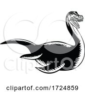 Poster, Art Print Of Loch Ness Monster Or Nessie Swimming Retro Woodcut Black And White Style