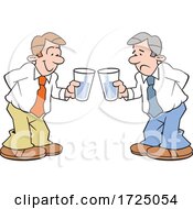 Cartoon Optimistic And Pessimistic Business Men Holding Glasses Half Full And Empty