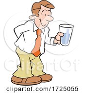 Cartoon Optimistic Business Man Holding A Glass Half Full