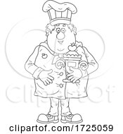 Poster, Art Print Of Black And White Chubby Male Chef Holding A Baking Trophy