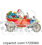 Poster, Art Print Of Santa Driving An Antique Car
