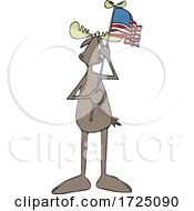 Poster, Art Print Of Cartoon Moose Holding An American Flag