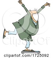 Cartoon Chubby Man Wearing A Mask And Balancing On A Scale
