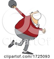 Cartoon Chubby Man Wearing A Mask And Bowling