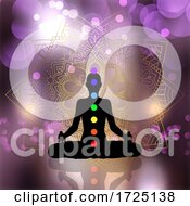 Poster, Art Print Of Silhouette Of Female In Yoga Pose With Chakra On Decorative Mandala Background