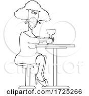 Cartoon Woman Sitting With A Cocktail And Wearing A Mask