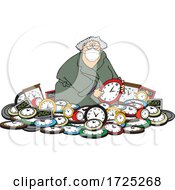 Cartoon Woman Wearing A Mask In A Pile Of Clocks For Daylight Savings