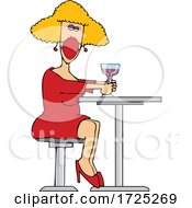 Poster, Art Print Of Cartoon Woman Sitting With A Cocktail And Wearing A Mask
