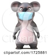 3d Koala Wearing A Mask On A White Background