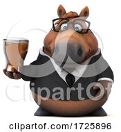 3d Chubby Brown Business Horse On A White Background
